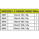 Horizon X Sinking Monofilament 4lb 0.16mm 300m