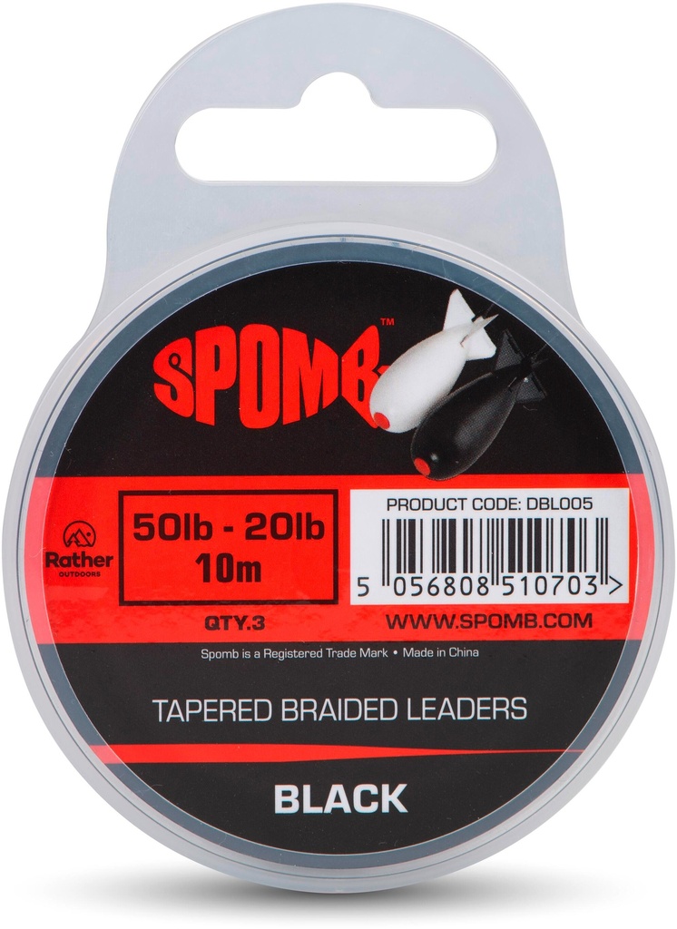 Tapered Braided Leaders Black 3pcs 50lb-20lb