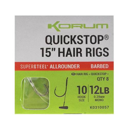 [135340] 15" Big Fish Hair Rigs W/Quickstops Size 10 Barbed