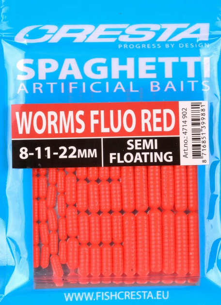 [169620] Cresta Spaghetti Worms 8,11,22mm Fluo Red