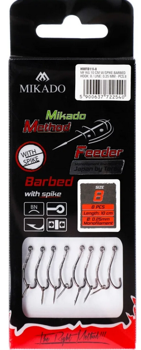 METHODE FEEDER RIG - MIT NADEL - HAKEN MIT WIDERHAKEN GRÖSSE 10 / Schnur: 0.23mm/10cm - 8 Stck.